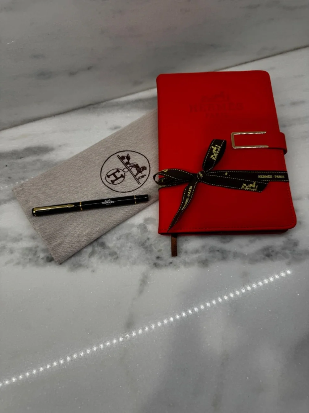Hermes Orange notebook with pen. Bonus dustbag!